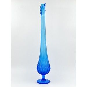 Fenton Sapphire Blue Swung Glass Thumbprint 19.5" Tall Mid Century Modern Vase